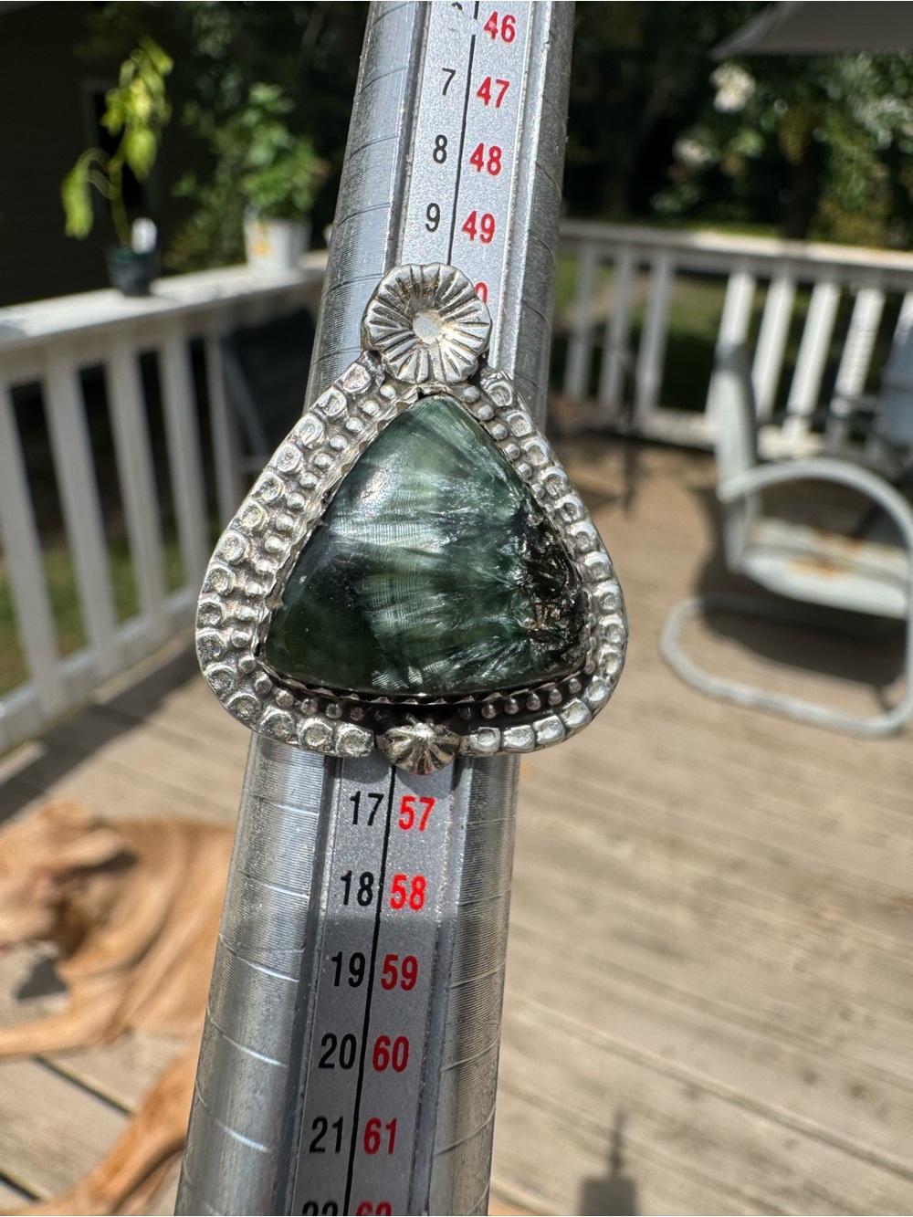 JBH Sterling Silver 925 Seraphinite Ring Statement Boho Green Stone Sz 7